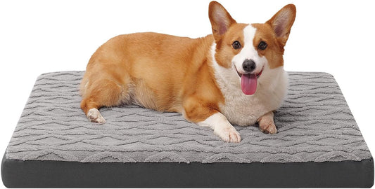 Dog Bed for Kennel - Waterproof Dog Crate Bed for Small Medium Dogs, Anti-Slip Bottom & Removable Washable Cover, Soft Comfort Plush Pet Mattress, 30"x20"x3", Grey