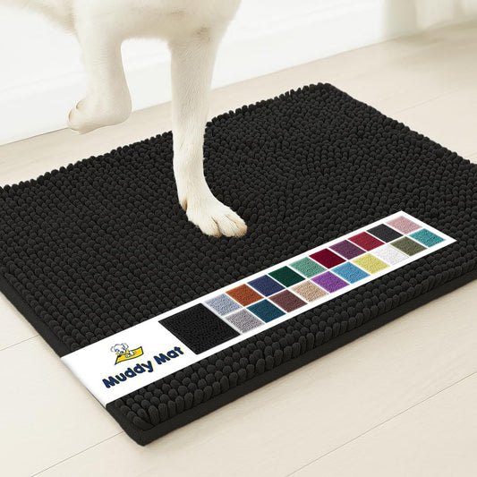 Muddy Mat® AS-SEEN-ON-TV Highly Absorbent Microfiber Door Mat and Pet Rug, Non Slip Thick Washable Area and Bath Mat Soft Chenille for Kitchen Bathroom Bedroom Indoor and Outdoor - Black 5ft x 7ft