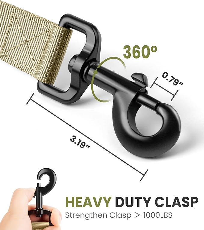 OutdoorMaster Bungee Dog Leash, Heavy Duty Dog Leash with Shock Absorption, 2 Padded Handles Training Leash, Improved Dog Safety and Comfort - Khaki Upgraded, 4 FT