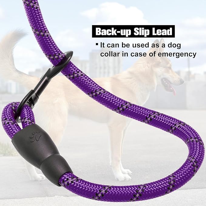 BEAUTYZOO Heavy Duty Rope Dog Leash 6 Pack, 5FT Nylon Pet Lead With Reflective Thread, Soft Padded Handle for Large Medium Dogs Small Puppy