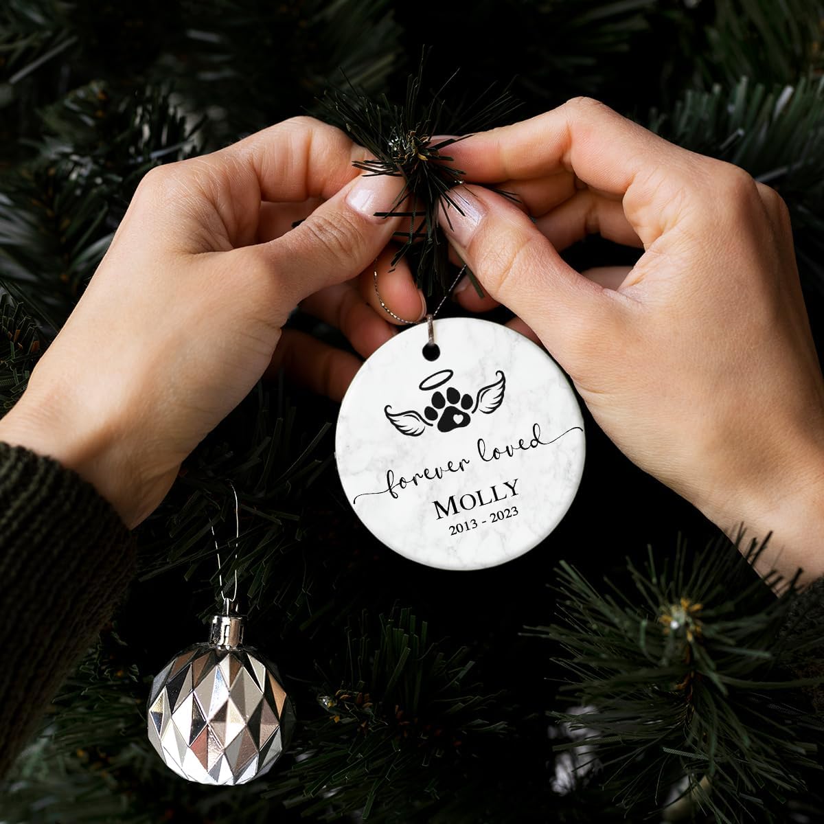 Pet Memorial Ornament - Ceramic Keepsake to Hang on Christmas Tree - Honor & Remember Your Beloved Pet’s Memory.