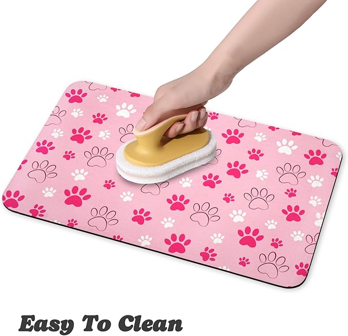 Dog Food Mat, Absorbent Water Bowl Mats Cat Pet Feeding Placemats Pink 12 * 20 inch