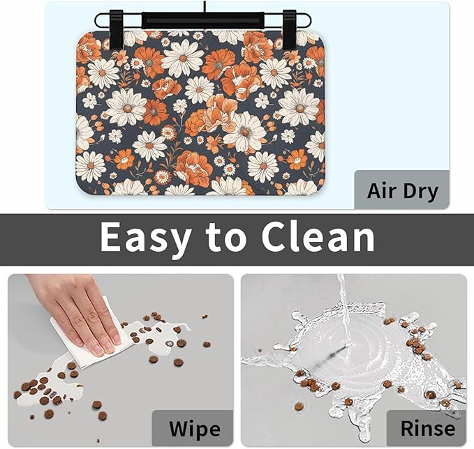 Watercolor Daisy Dog Food Mat Absorbent Bowl Mats No Stains Quick Dry Waterproof Pet Cat Placemats for Food and Water, 30x45cm