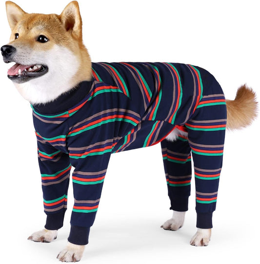 Dog Recovery Suit, Abdominal Wound After Surgery Wear, Prevent Licking Wounds, E-Collar & Cone Alternatives, Long Sleeve Postoperative Shirts Dog Pajamas Prevent Shedding(Large, Blue)