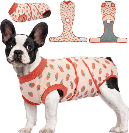 Kuoser Dog Recovery Suit for Female Male Dogs, Post-Surgery Bodysuit for Spay Neuter, Dog Onesie After Surgery, Anti-Licking Pet Surgical Recovery Suit, PinkStrawberry M