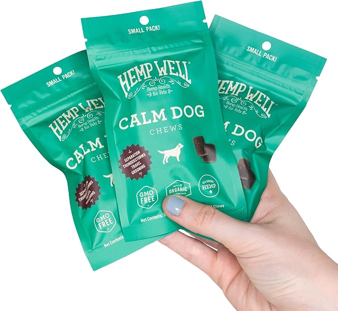 Hemp Well Calm Dog Soft Chews: Organic Hemp Infused with Melatonin - Calming Chews for Separation, Thunderstorms, and Stress - 8 Chews