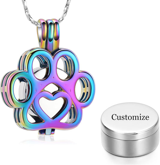 Imrsanl Pet Ashes Necklace Cremation Jewelry for Cat Dog Ashes Pendant Paw Print Urn Necklace for Women Men Keepsake Jewelry for Memorial Locket