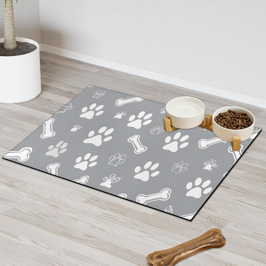 Grey Dog Cat Food Mat,12"x20" Inches Rapid Absorbent Pet Feeding Mat,Pets Placemat Water Bowl Mats with Rubber Backing,No Stains Cat Dog Feeding Mats Indoor,Pet Accessories Supplies