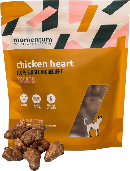 Momentum Carnivore Nutrition Freeze-Dried Chicken Heart Cat Treats – Single-Ingredient, All-Natural, Grain-Free Treats – 1.9 oz Bag
