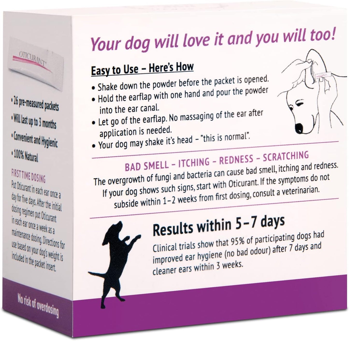 Pet Ear Powder for Dogs | No More Itching, Scratching or Bad Smell | Reduces Waxy Build Up | No Cleaning Solution Drops or Wash Needed | 26 Easy-Dose Packets