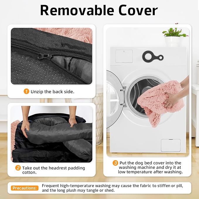 GGIB Calming Dog Bed Fluffy Plush Dog Mat for Furniture Protector with Removable Washable Cover for Large Medium Small Dogs and Cats (Medium, Pink)