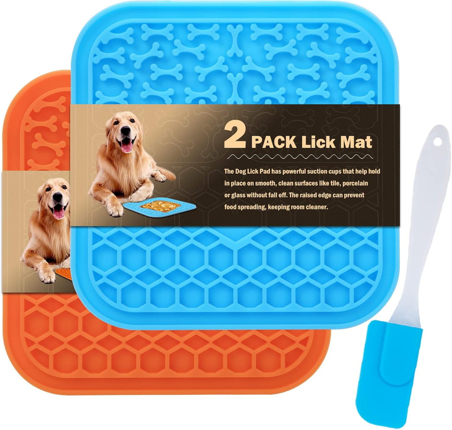 Lick Mat for Dogs - Slow Feeder Licking Mat with Suction Cups for Peanut Butter, Food Treats & Yogurt - 2 Pack