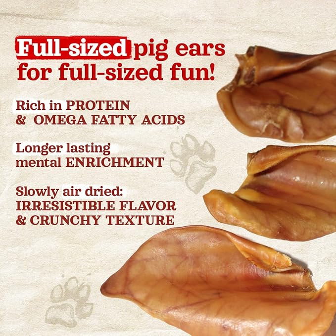 Natural Farm Pig Ears for Dogs (8-Count), One Ingredient: Natural Whole Pigs Ears, Air Dried, Long-Lasting & Highly Digestible Treats, Great for Puppy and Large/Medium Dogs