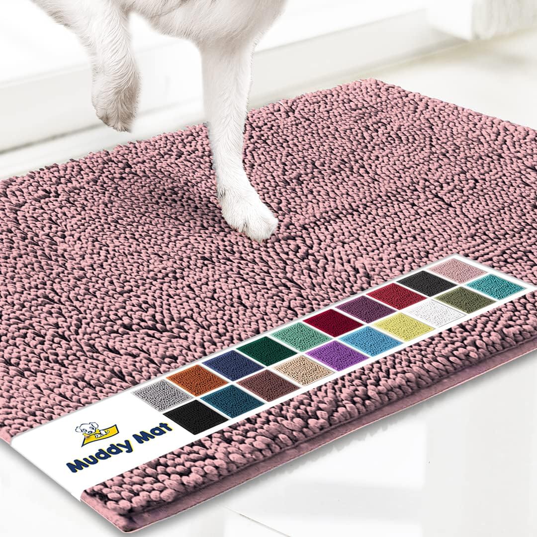 Muddy Mat® Original Dog Door Mat for Muddy Paws, Super Absorbent Microfiber, Non-Slip Washable Pet Rug, Quick Dry Chenille Entryway Carpet, Machine Washable Indoor Outdoor mat, Pink 24"x35"