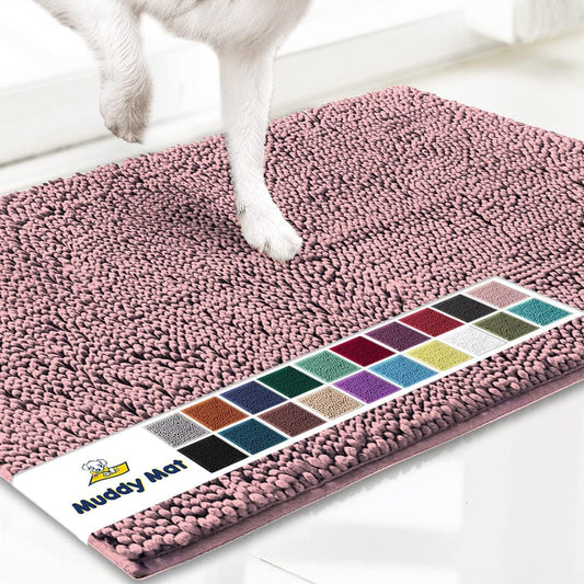Muddy Mat® Original Dog Door Mat for Muddy Paws, Super Absorbent Microfiber, Non-Slip Washable Pet Rug, Quick Dry Chenille Entryway Carpet, Machine Washable Indoor Outdoor mat, Pink 24"x35"