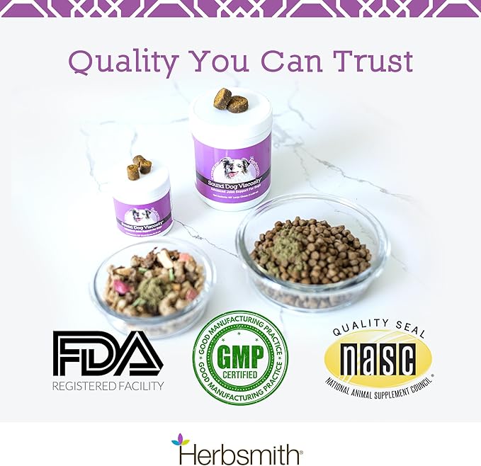 Herbsmith Sound Dog Viscosity – Advanced Joint Support for Dogs – Veterinarian Recommended Glucosamine for Dogs, Hyaluronic Acid, Chondroitin, MSM – Natural Arthritis Pain Relief – 120ct Large Chews