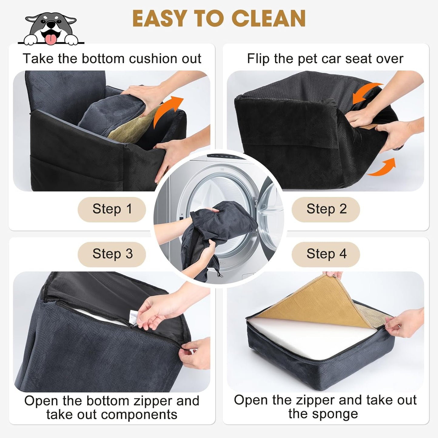 JOEJOY Dog Car Seat for Small/Medium Dogs, Memory Foam Dog Booster Seat with Washable Cover, Travel Safety Pet Car Seat with Storage Pockets for Dogs up to 35 lbs