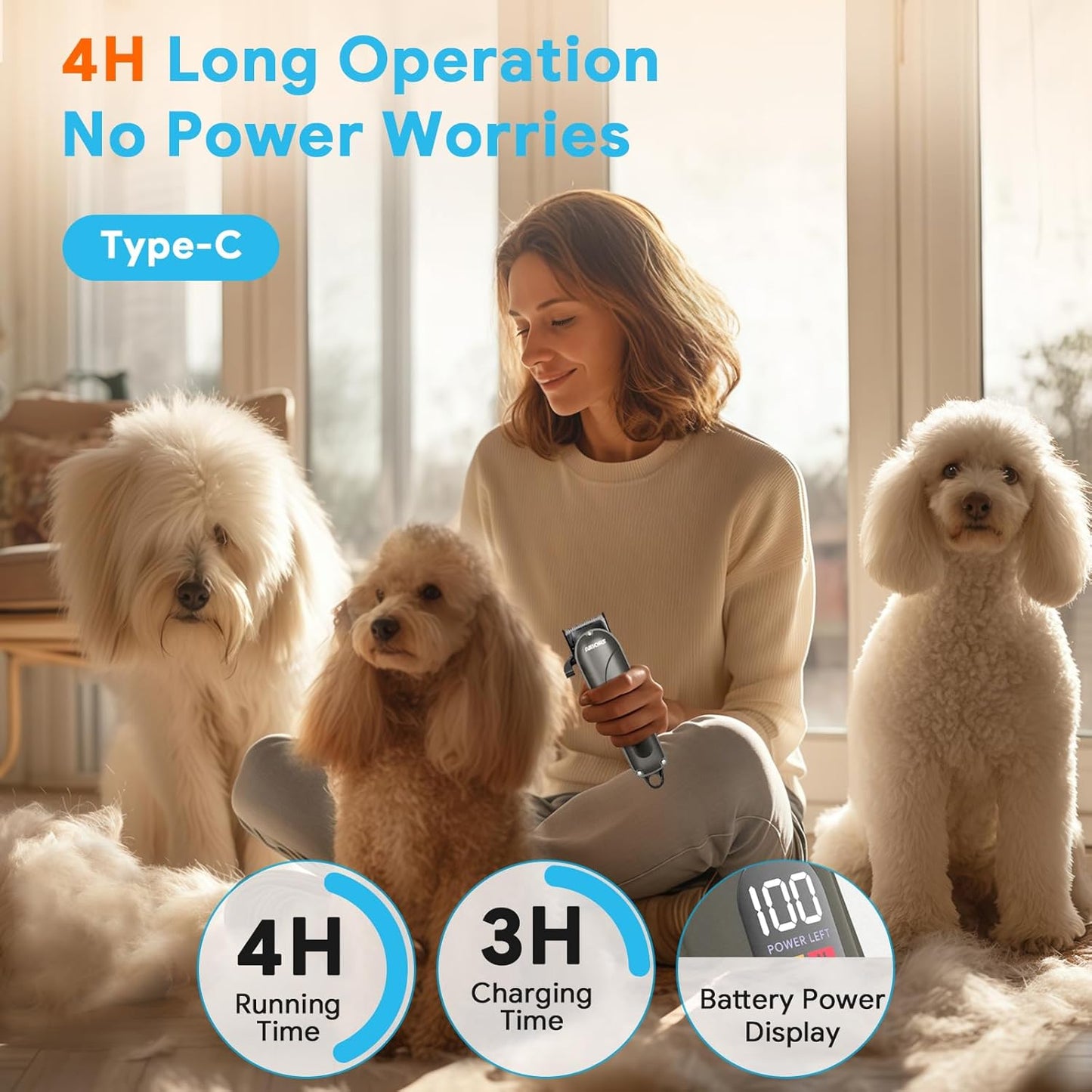 Dog Clippers for Grooming: Dog Grooming Kit Low Noise Electric Quiet Rechargeable Adjustable Clipper Comb Cordless Pet Hair Thick Coats Clippers Trimmers Set Dogs Hair Clippers for Dogs Cats Pets