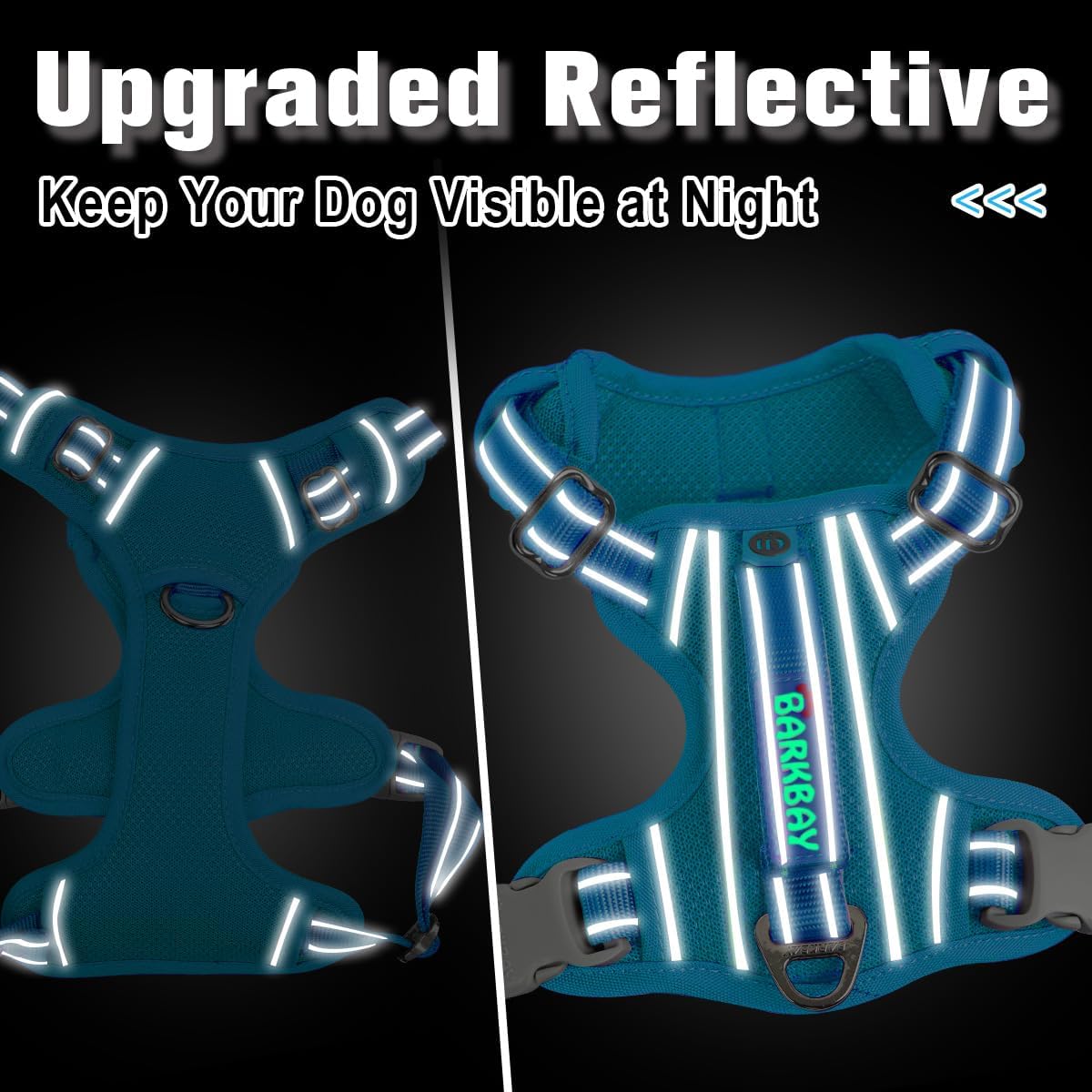 BARKBAY Dog Harness No Pull with ID Tag Pocket - Heavy Duty, Reflective, Easy Control for Large Dogs(Blue,XS)