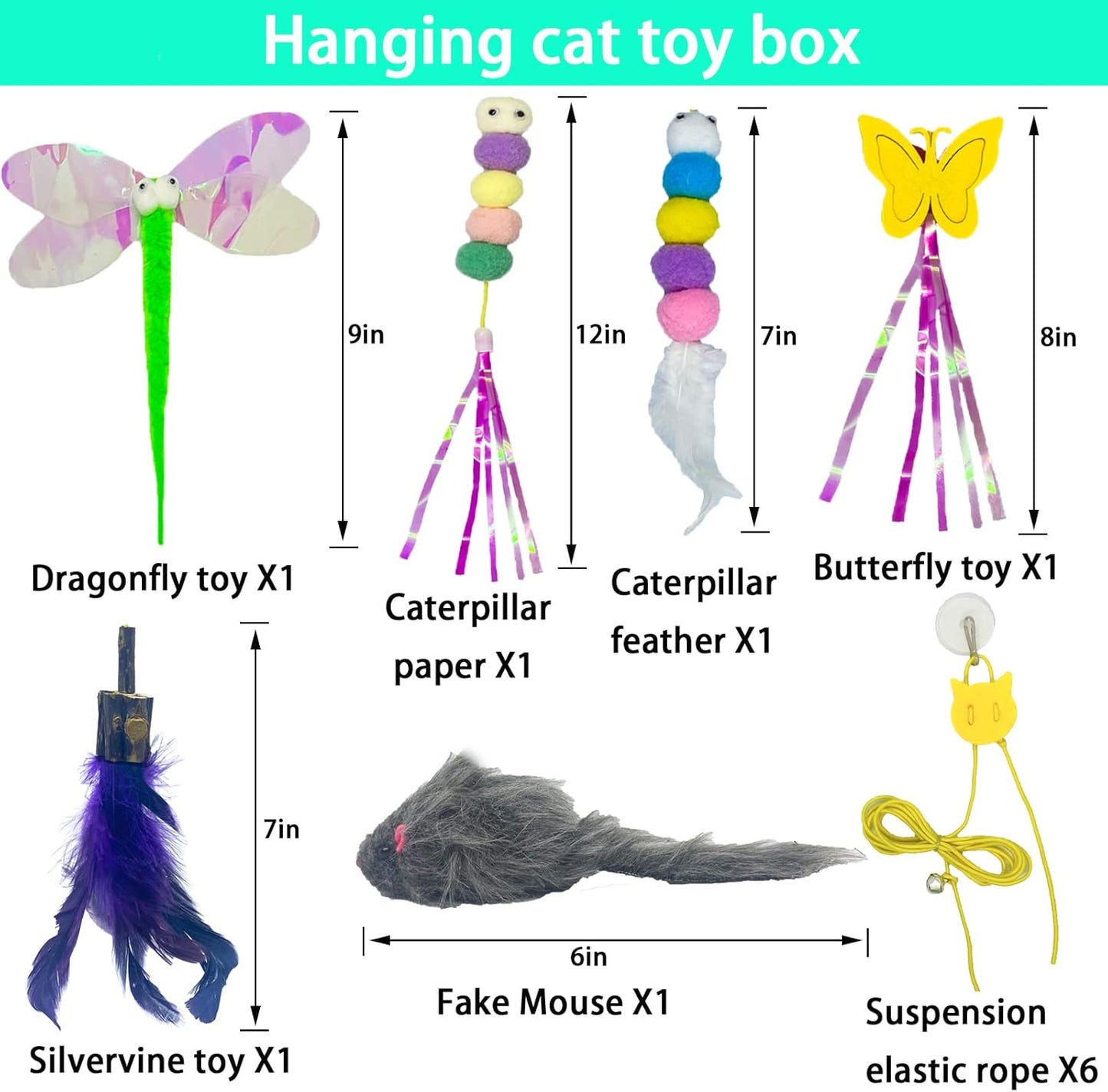 Cat Toys Indoor Hanging Door Retractable Bird Cat Toy for Kitten Fun Exercise Interactive String Feather Cat Toys for Hunting Chase (6 Pack)