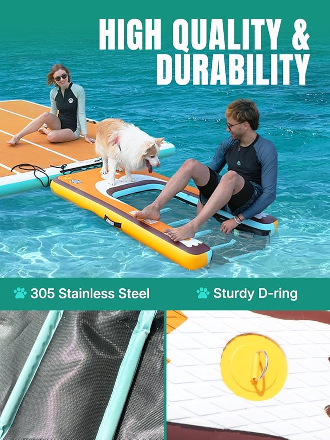 Niphean Dog Pool Ramp(Full-Coverage Non-Slip Deck),Stable Pup Plank with High Weight Capacity,Inflatable Dog Ramp for Pool,Boat,or Lake Use,Safe & Durable Design for Large Pets to Easy Water Access