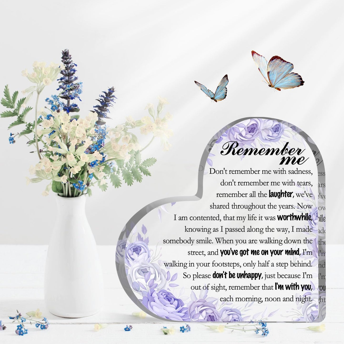 Remember Me Sign Sympathy Gifts for Loss of Loved One Bereavement Decor Sign Memorial Gifts for Loss of Mother Father Condolence Acrylic Plaque with Remembrance Quote