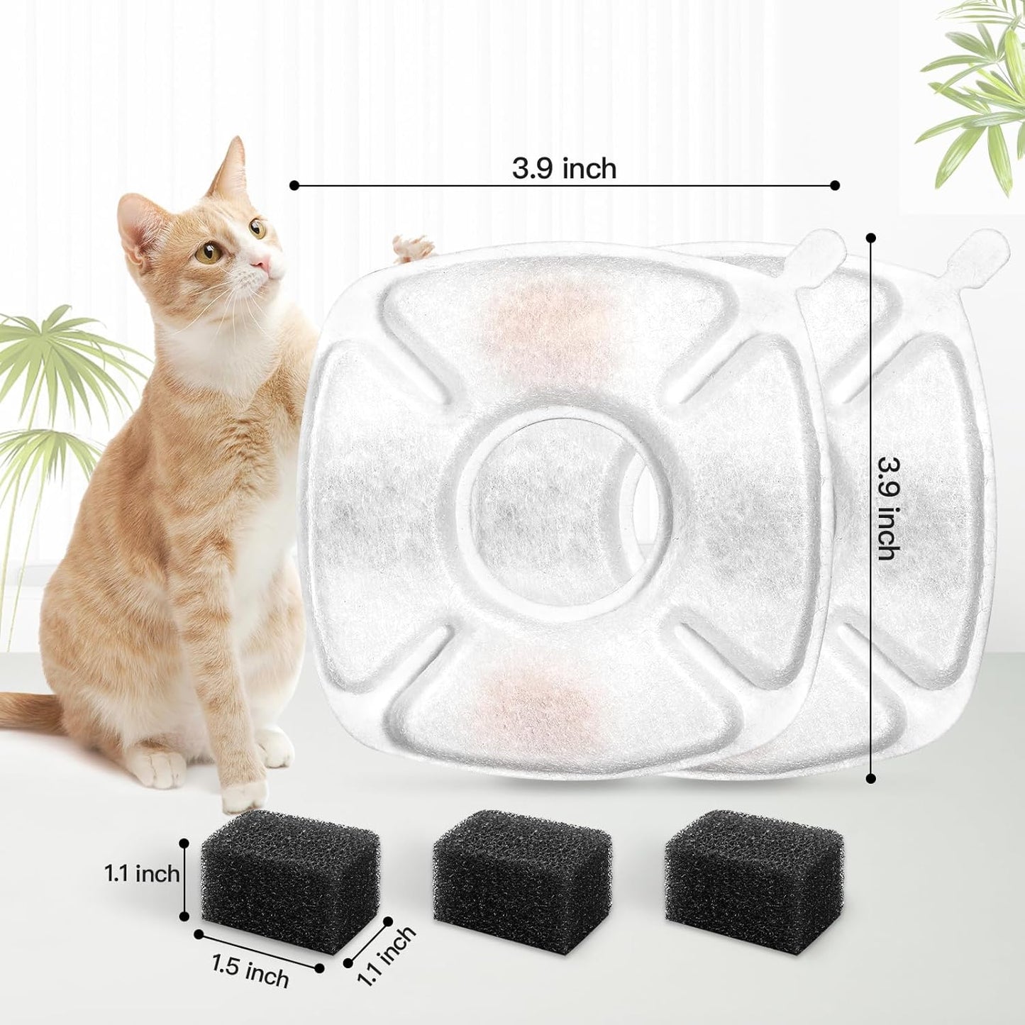 8 Pcs Cat Fountain Replacement Filters 4 Pack Cat Water Fountain Replacement Filters with 4 Pack Pre-Filter Sponges, Pet Fountain Filter Fit for 95oz/2.8L Automatic Pet Fountain Cat Water Fountain