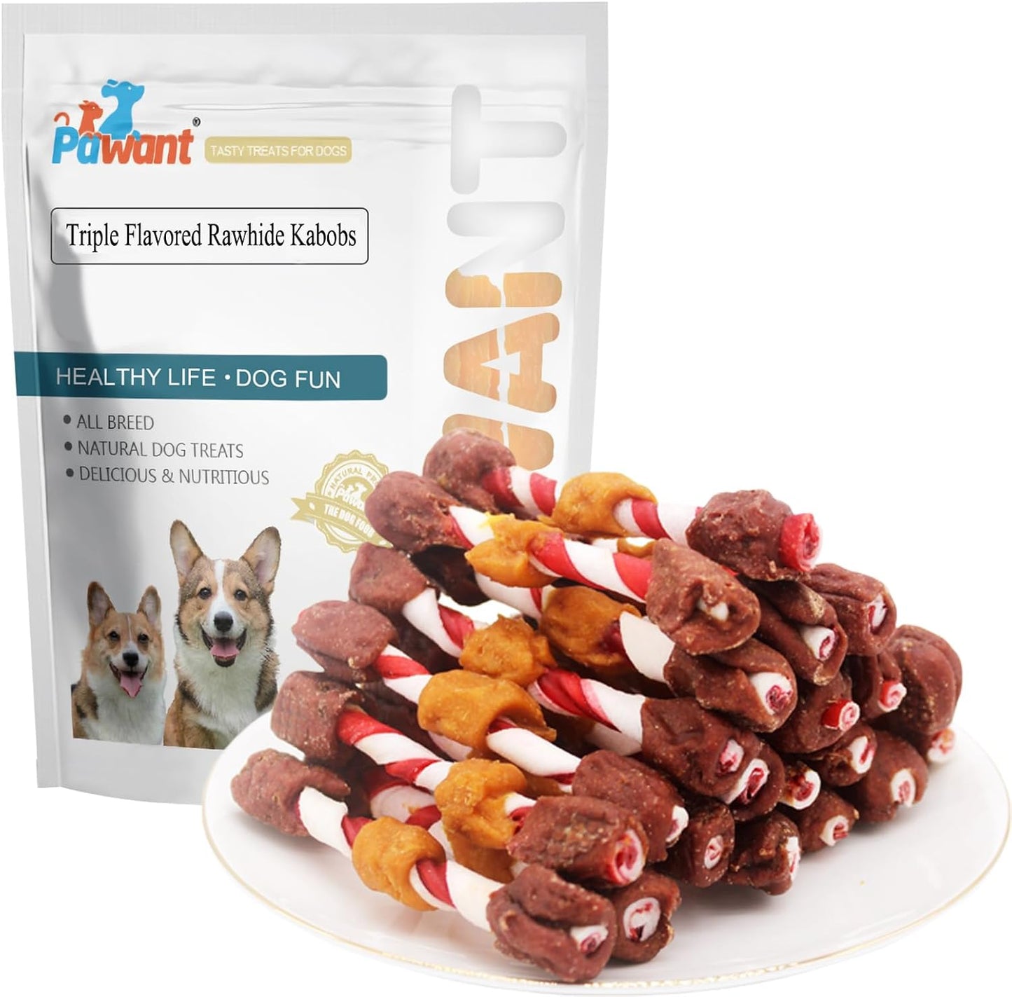 Dog Treats Training Snacks Triple Flavored Rawhide Dog Kabobs 1lb/454g