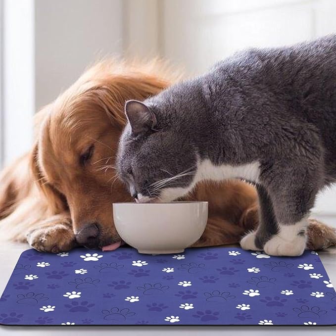 Dog Food Mat, Absorbent Water Bowl Mats Cat Pet Feeding Placemats Dark Blue 12 * 20 inch