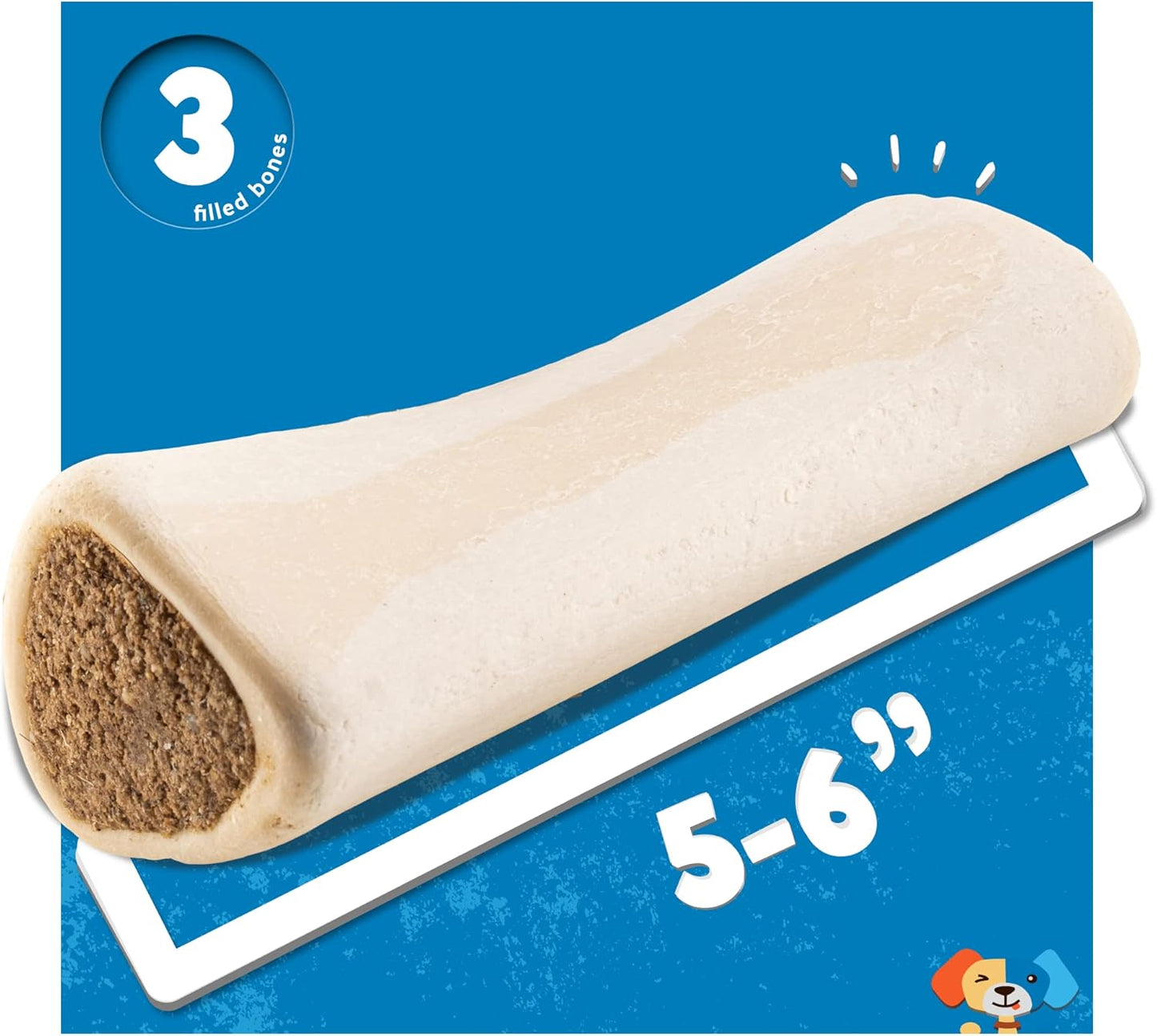 Jack&Pup 5-6" Filled Dog Bones for Large Dogs, Flavored Shin Dog Bones Long Lasting, Stuffed Bone for Dogs, High Protein, Variety Pack - Bully Stick, Bacon and Cheese, Peanut Butter Flavor - 3 Pack