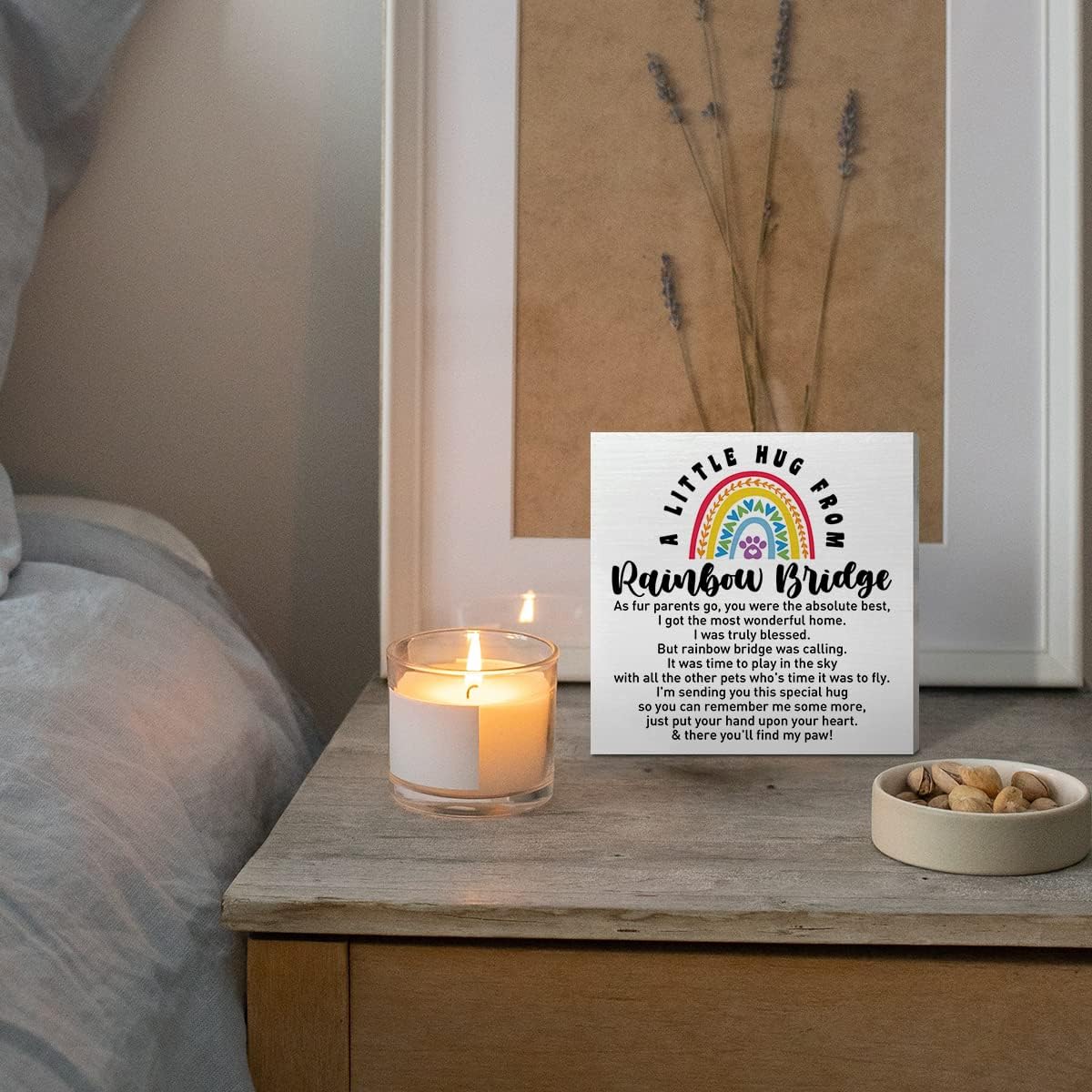 Memorial Gifts for Lose of Dog Cat, Pet Sympathy Gift Remembrance Gifts Loss of Cat Bereavement Gifts, A Little Hug from Rainbow Bridge, Dog Memorial Desk Decor Cat Sympathy Wooden Box Sign