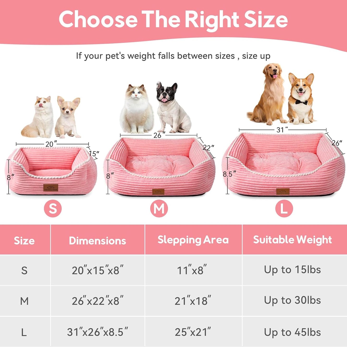 Orthopedic Dog Bed for Large Dogs,Dog Sofa Beds Supportive Foam Pet Couch Bed with Removable Washable Mat and Nonskid Bottom (Large, Pink)