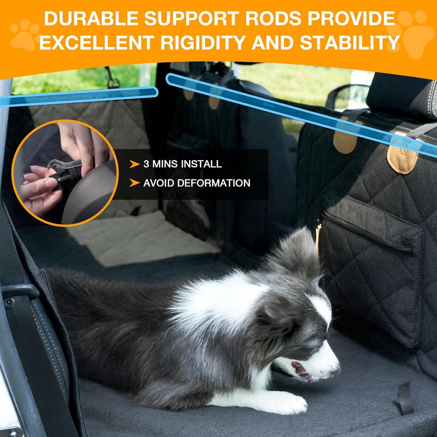 Dog Car Seat Cover, Hard-Bottom Back Seat Extender for Pets, Waterproof Nonslip Hammock for Car, Backseat Dog Bed for Cars SUVs Trucks, Car Seat Protector, Universal Fit 52 x 25 in, Black
