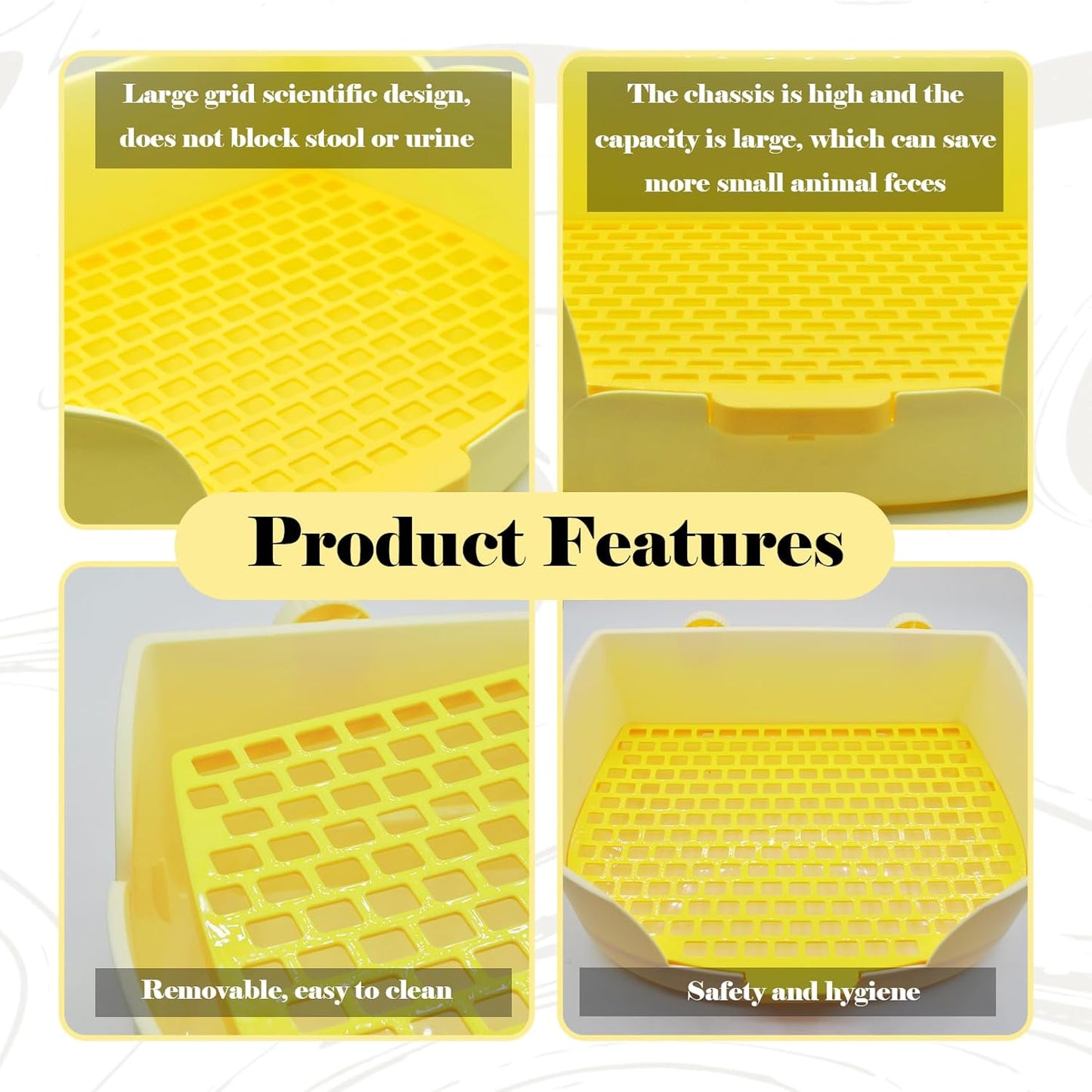 15.1"X11.0" Large Rabbit Litter Box,Plastic Square Rabbits Potty Trainer with Bigger Pan Bunny Corner Toilet Box with Small Animal Disposable Liner for Guinea Pigs Hamster Chinchilla(Yellow)