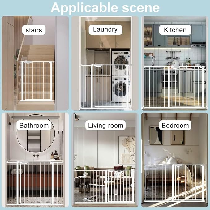 WAOWAO Triple Lock 68.11-75.98" Baby Gate Extra Wide Pressure Mounted Walk Through Swing Auto Close Safety White Metal Dog Pet Puppy for Stairs,Doorways,Kitchen