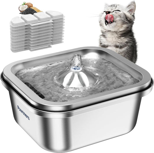 Cat Water Fountain Stainless Steel: 4L/140oz Pet Fountain Water Bowl Indoor, Automatic Dog Drinking Dispenser, Cat Feeding Watering Supplies, Metal Kitty Waterer Fountain, 10 Replacement Filters
