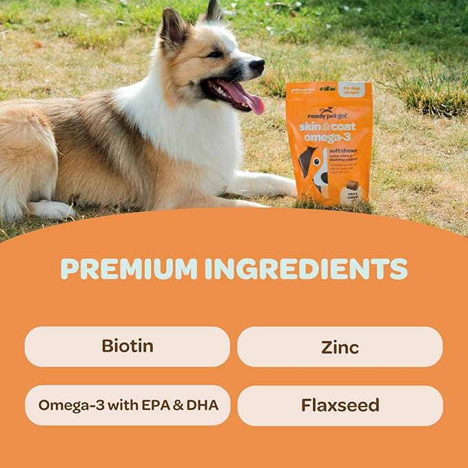 Skin and Coat Supplement for Dogs | Nourishing Omega 3 for Dogs with EPA DHA Krill Oil and Vitamin E | Dog Skin and Coat Supplement | 1 Chew up to 75lbs | NASC Certified & Made in The USA | 90 Chews