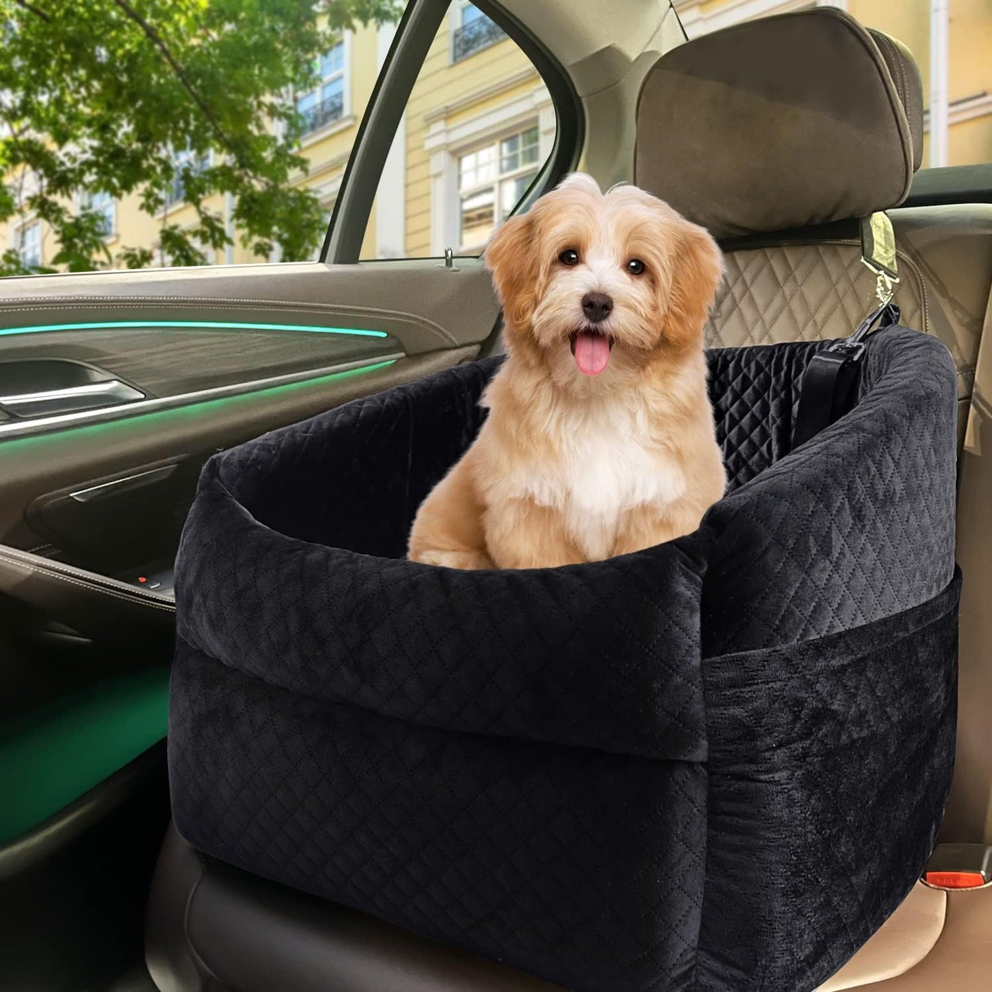 Dog Car Seat for Small/Medium Dogs, Upgrade Dog Booster Seat,Detachable and Washable Pet Car Seats with Thick Cushion Safety Leash and Storage Pockets(Black)