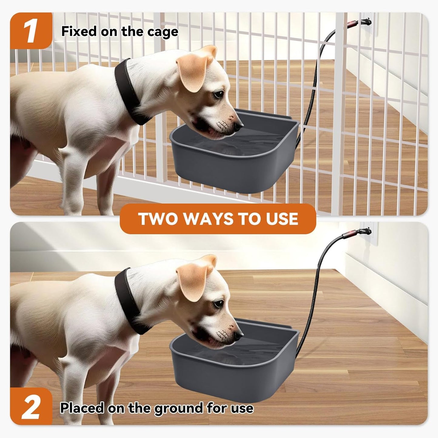 Namsan Heated Water Bowl for Cats Outdoor/Indoor, 1L Rabbit Thermal Bowls, Prevents Freezing, Hanging Heated Cage Bowl for Chicken, Birds, Small Dogs, Self-Assembly, Grey