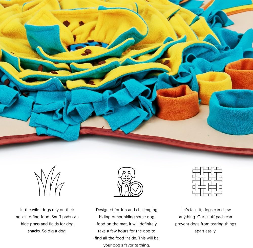 AWOOF Pet Snuffle Mat for Dogs, Interactive Feed Game for Boredom, Encourages Natural Foraging Skills for Cats Dogs Bowl Travel Use, Dog Treat Dispenser Indoor Outdoor Stress Relief (Khaki)