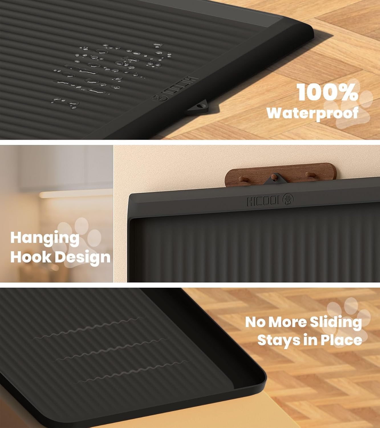 Dog Food Mat 36"x24", Waterproof Pet Feeding Mat with Diversion Grooves and Raised Edges, Large Non-Slip Dog Bowl Mat for Food and Water, Cat Food Mat for Floors, Easy to Clean, Black