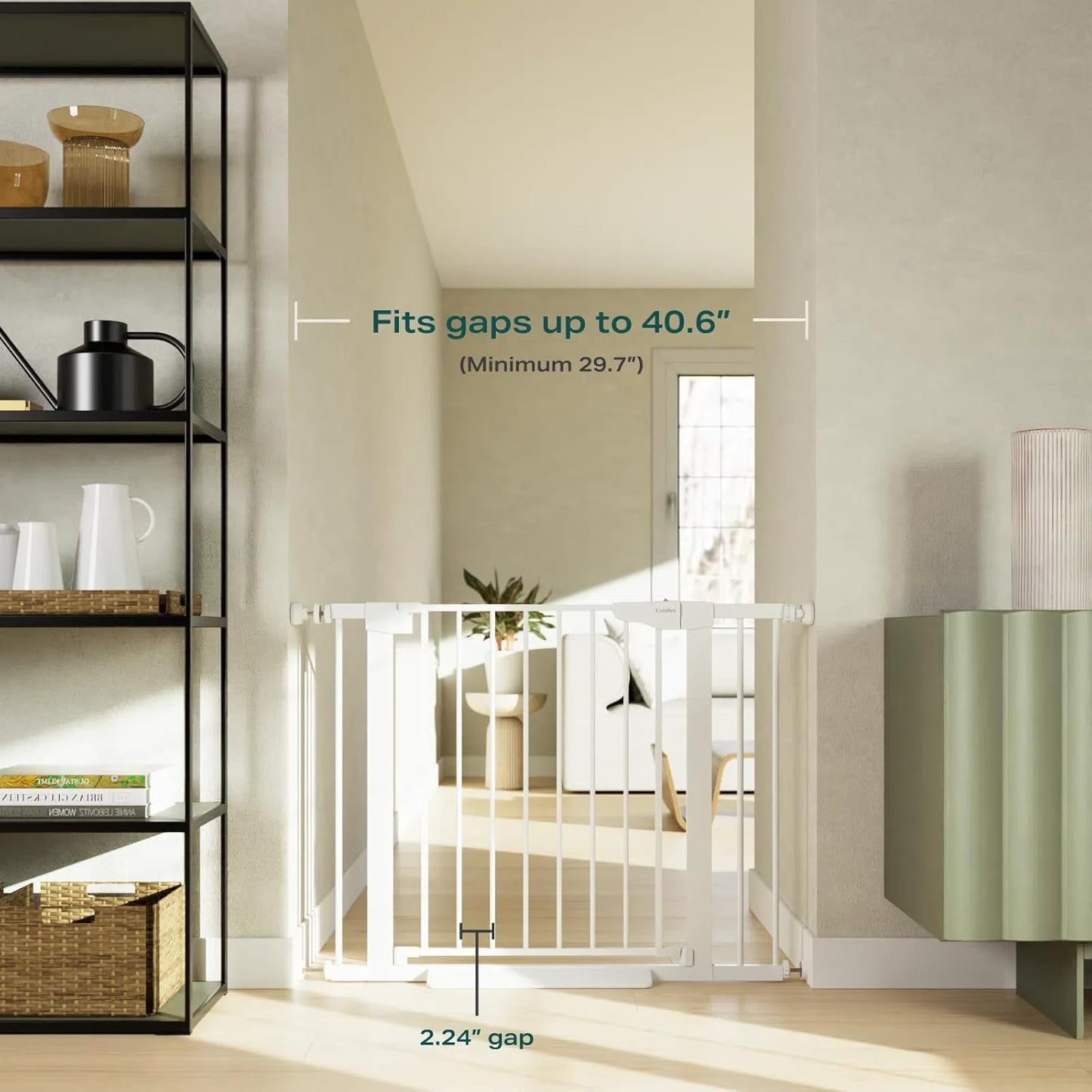 Cumbor 2 Pack 29.7-40.6" Baby Gate for Stairs, Mom's Choice Awards Winner-Auto Close Dog Gate for doorways, Pressure Mounted Pet Gates Indoor, Easy Walk Thru Wide Safety Child Gate for Dog, White