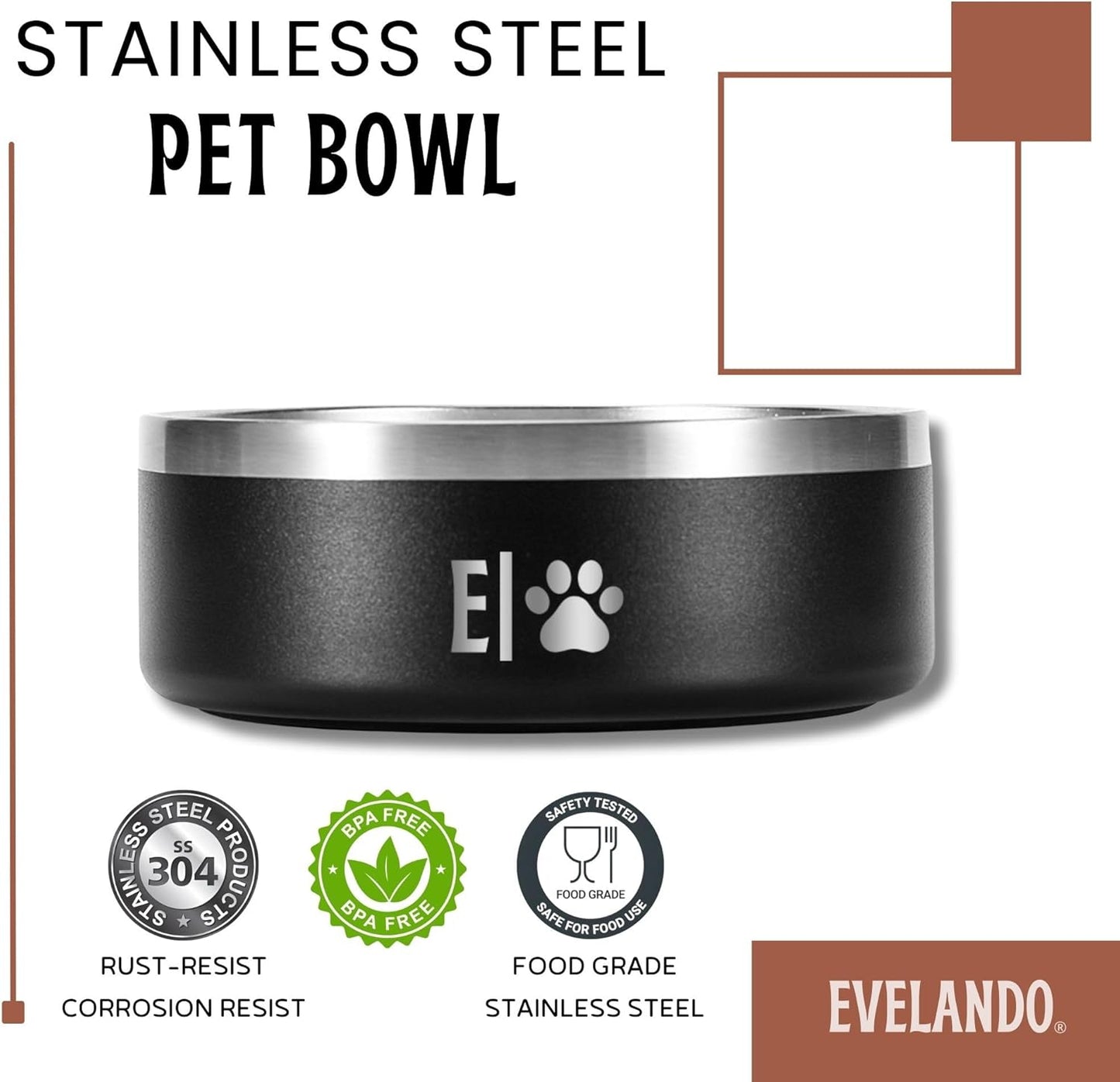 EVELANDO® 32 oz (4 Cups) Premium Stainless Steel Dog Bowl – Triple Insulated to Keep Water Fresh/Cold & Food Warm. Non-Slip Silicone Base, BPA Free Elegant Dish for Small/Medium Dogs & Medium Cats.