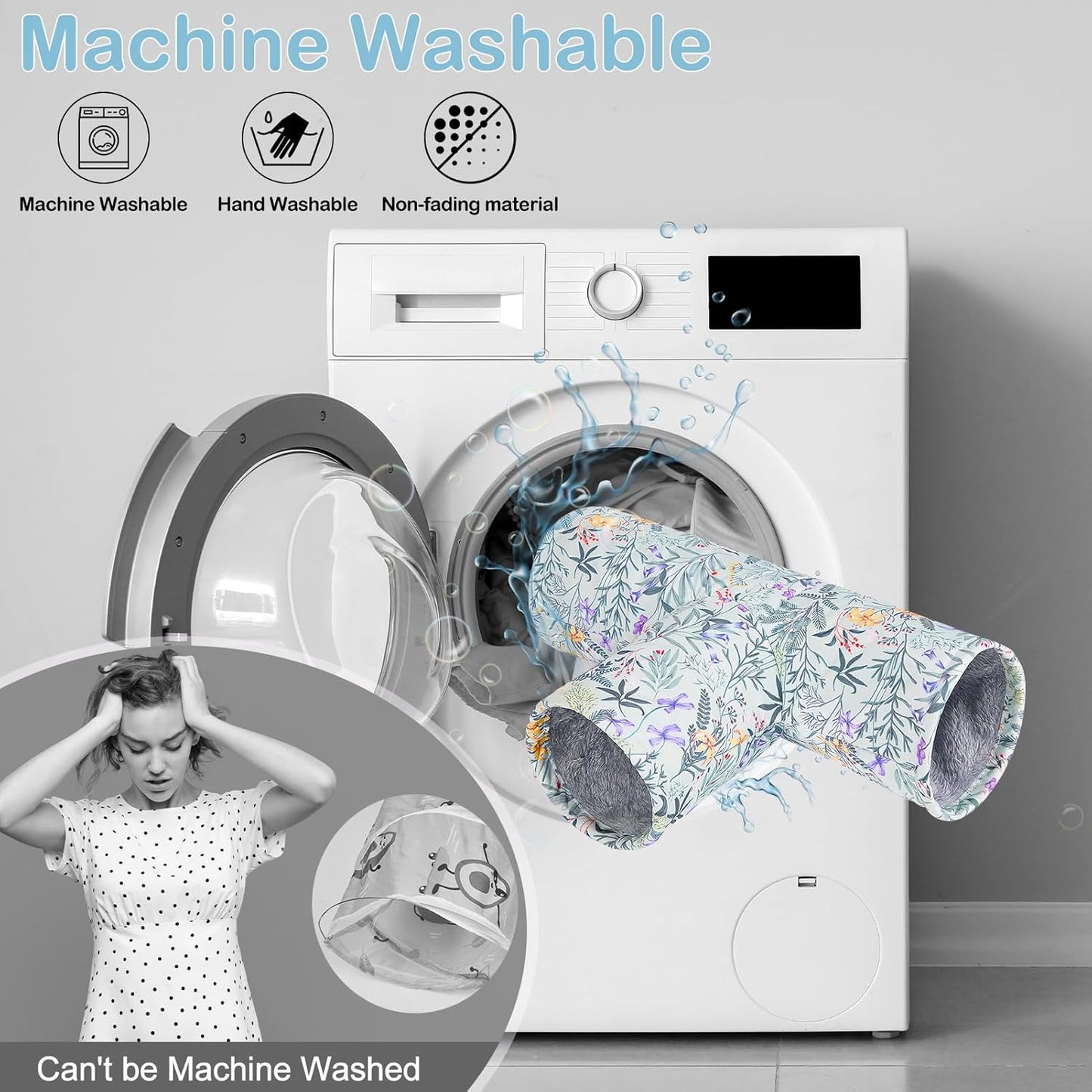 Glittme Guinea Pig Tunnel Washable Guinea Pigs Hideout Portable Rabbit Tunnels Soft Ferret Tunnel for Playing Resting Guinea Pig Accessories for Hedgehogs, Hamster, Flowers and Leaves