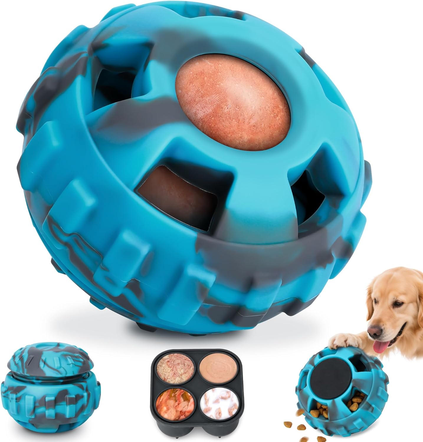 Frozen Treat Dispensing Dog Toys to Keep Them Busy,Dog Enrichment Toys for Natural Rubber-Stuffable Ball,Dishwasher Safe,Blue,S