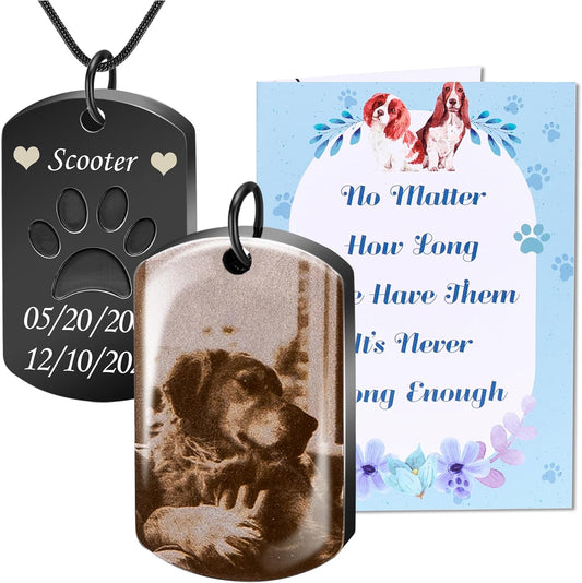 Fanery Sue Personalized Pet Ashes Necklace for Dog Cat Custom Photo&Text Pet Loss Sympathy Gift Cremation Jewelry