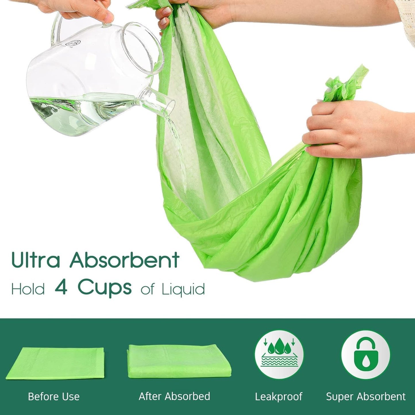 CROCI Puppy Pads 22x22in ECO Green Dog Pee Pads , Plant-Based Dogs Pads Absorbs Up to 4 Cups of Liquid, 5-Layer Leak-Proof & Quick Drying Pee Pads for Dogs, Disposable (50 Counts)