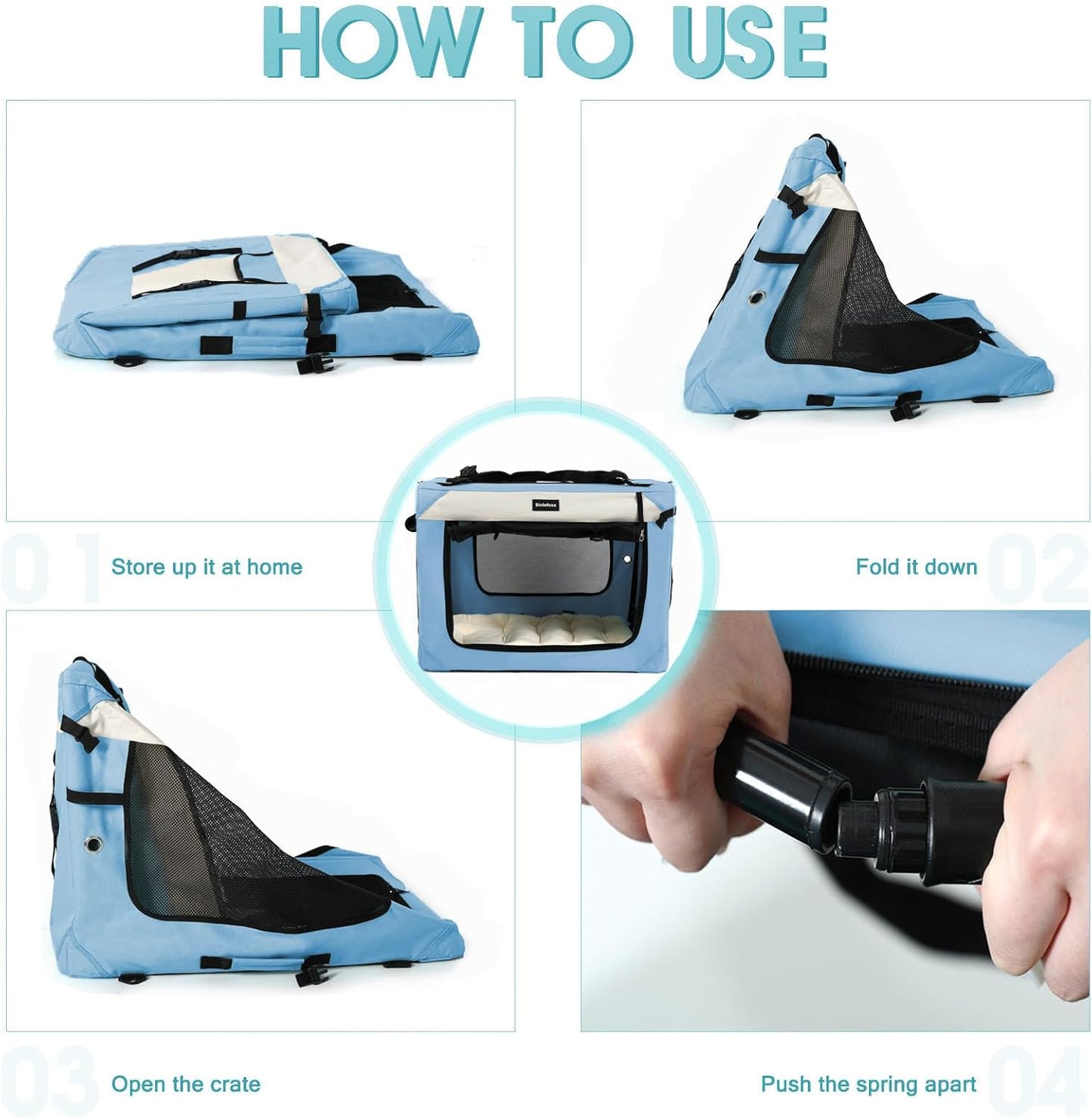 Large Cat Carrier Collapsible Travel Dog Crate Portable Soft-Sided Pet Kennel with Super Soft Warm Plush Pillow for Indoor and Outdoor 24x16x16in,Sky Blue