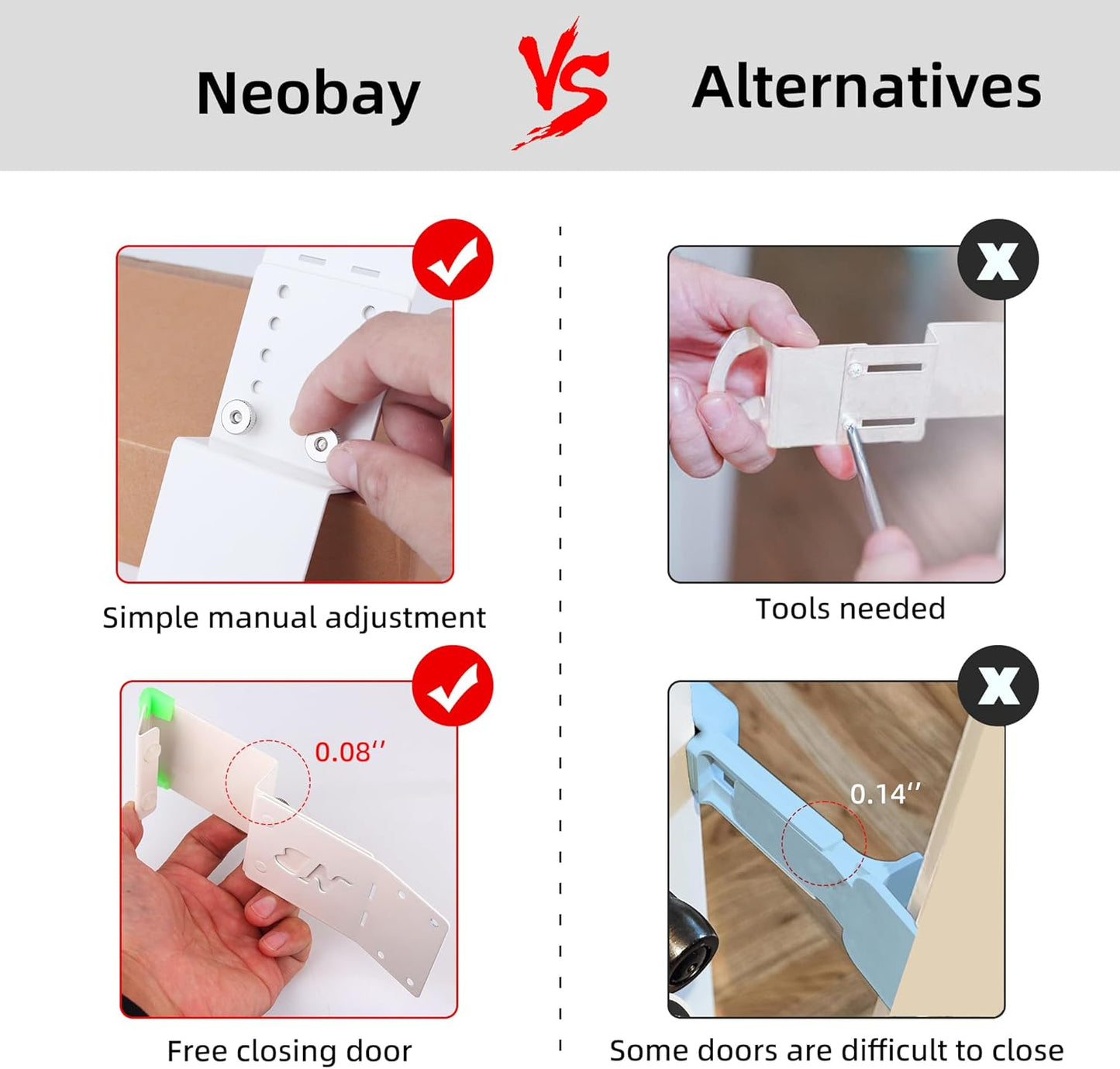 Cat Door Latch, Door Prop for Cats Keep Dogs Out of Cat Feeding Station & Litter Box, Cat Door Stopper with Silicone Anti-Collision Pad, Pet Door Interior Door Alternative, Steel White 2 Packs