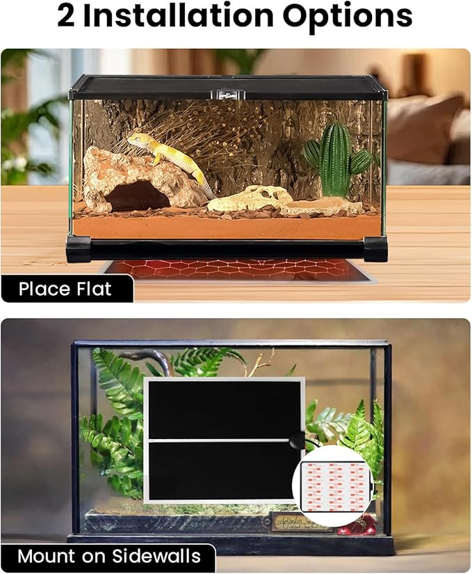 MQ Reptile Terrarium Heat Pad with LCD Digital Aquarium Thermometer, 11 x 16.5in Power Adjustment Under Tank Heater Mat for Pets, Small Animals, Seedling, 20W